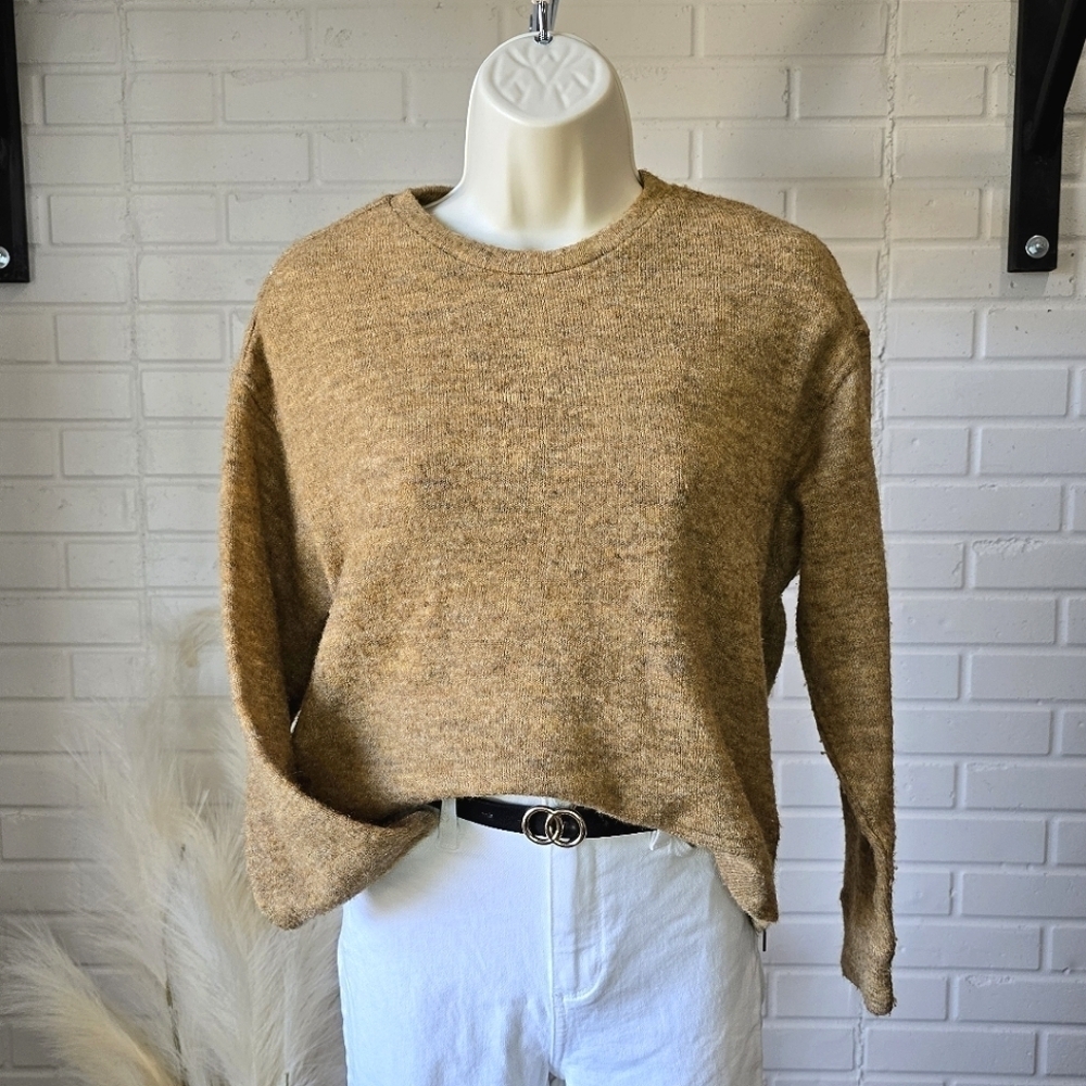 Lucca Tan Crewneck Side Zip Sweater size Small